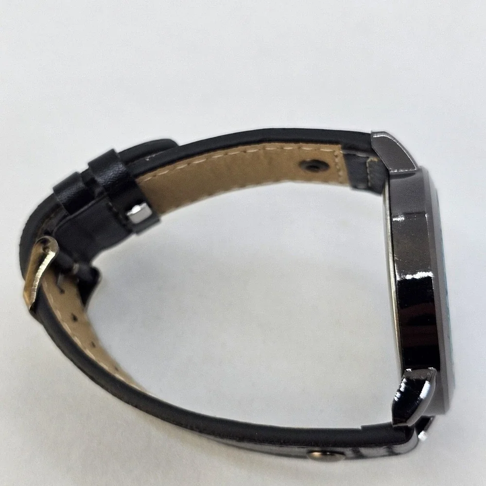 2PC Men's Watch Bracelet Set 45MM Black Dial Date Black‎ Leather Bands Working